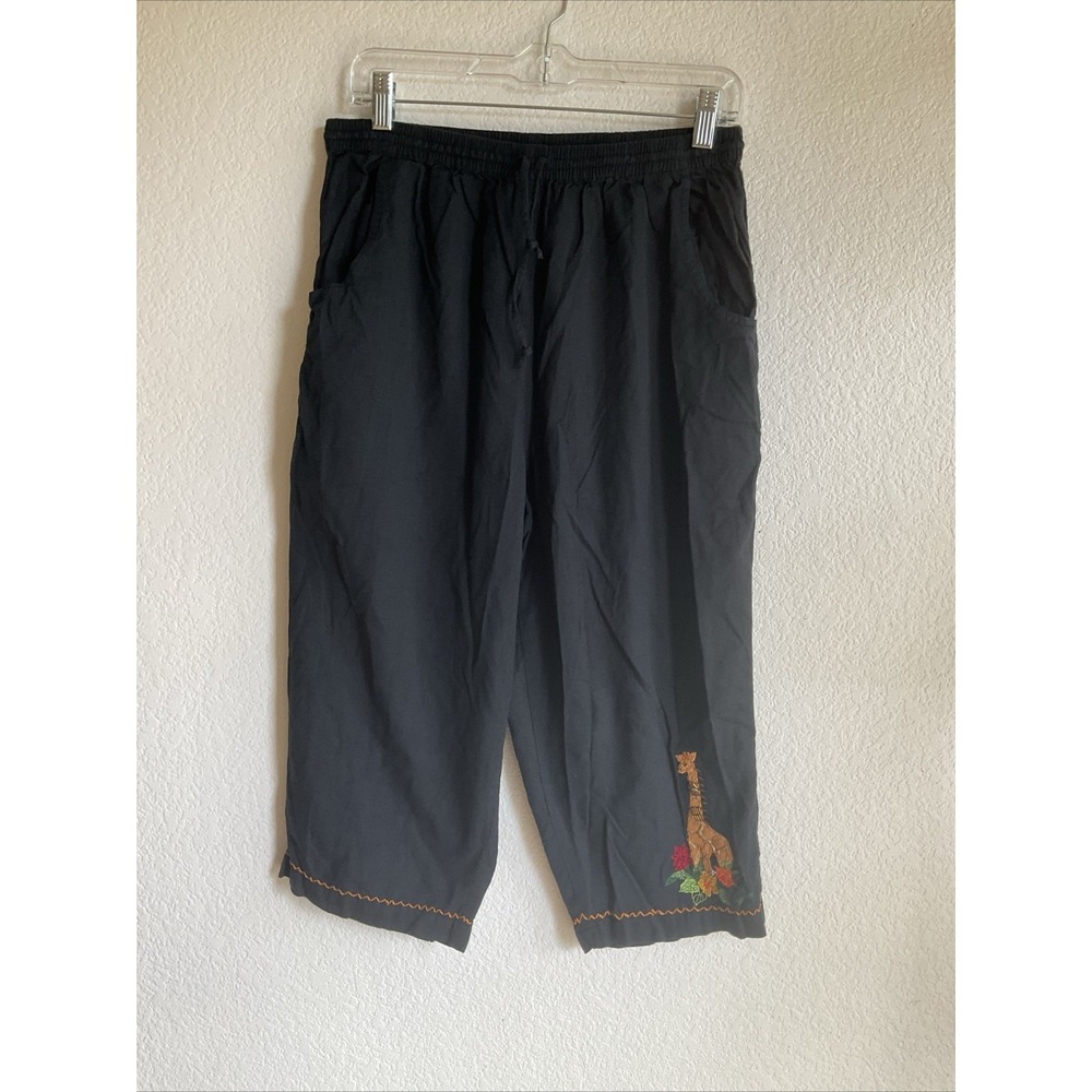 Vintage‎ Women's Size Large Clothing Lemon Grass Giraffe Capri black pants